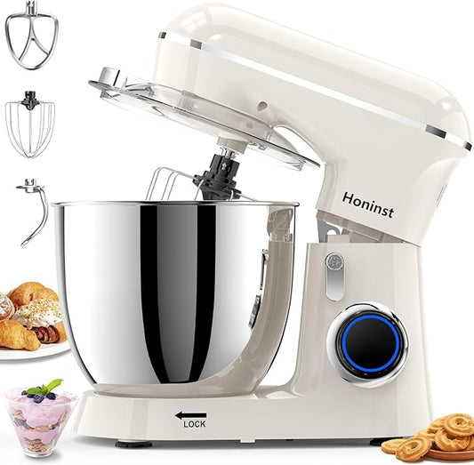 Stand Mixer, 6.5QT 10-Speed 660W Tilt-Head Electric Stand Mixer, 3-In-1 Kitchen Mixer with Bowl, Dough Hook, Whisk and Beater, Food Mixer for Baking, Cake and Most Home Cooks, Beige