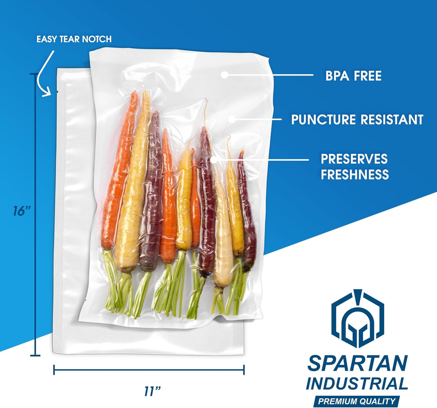 Spartan Industrial - 11" X 16" Food Sealer Bags, Vacuum Seal Meal Prep, Freeze Dried Food, Herbs, and More - BPA-Free, Pack of 500