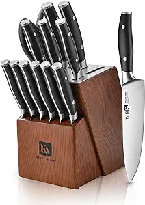 Klaus Meyer Arcelor Exclusive German Steel 14 Piece Non-Slip Handles Knife Set with Solid Wood Block …