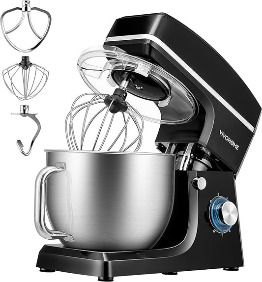 VIVOHOME 7.5 Quart Stand Mixer, 660W 6-Speed Tilt-Head Kitchen Electric Food Mixer with Beater, Dough Hook, Wire Whip, and Egg Separator, Black