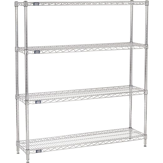 Nexel 12" x 48" x 54", 4 Tier Adjustable Wire Shelving Unit, NSF Listed Commercial Storage Rack, Chrome Finish, leveling feet