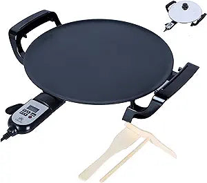 16" Electric Griddle for Injera Crepe, Lefse, Mogogo, Mitad, Pancake Maker - Adjustable Heat Control with Digital Screen - Non-Stackable Surface - Even Heat Distribution