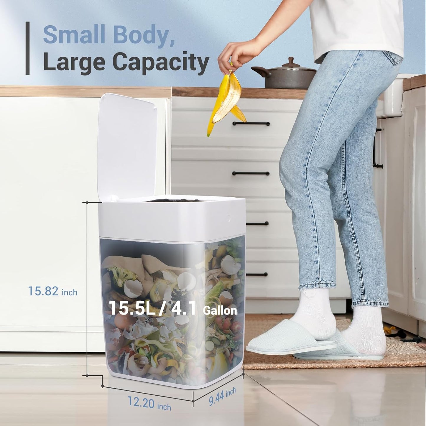 TOWNEW T1S Automatic Trash Can, 4.1 Gallon Rechargeable Touchless Motion Sensor Trash Can, Self-Sealing and Self-Changing Smart Garbage Can with Lid for Kitchen Bathroom Bedroom Office (White)