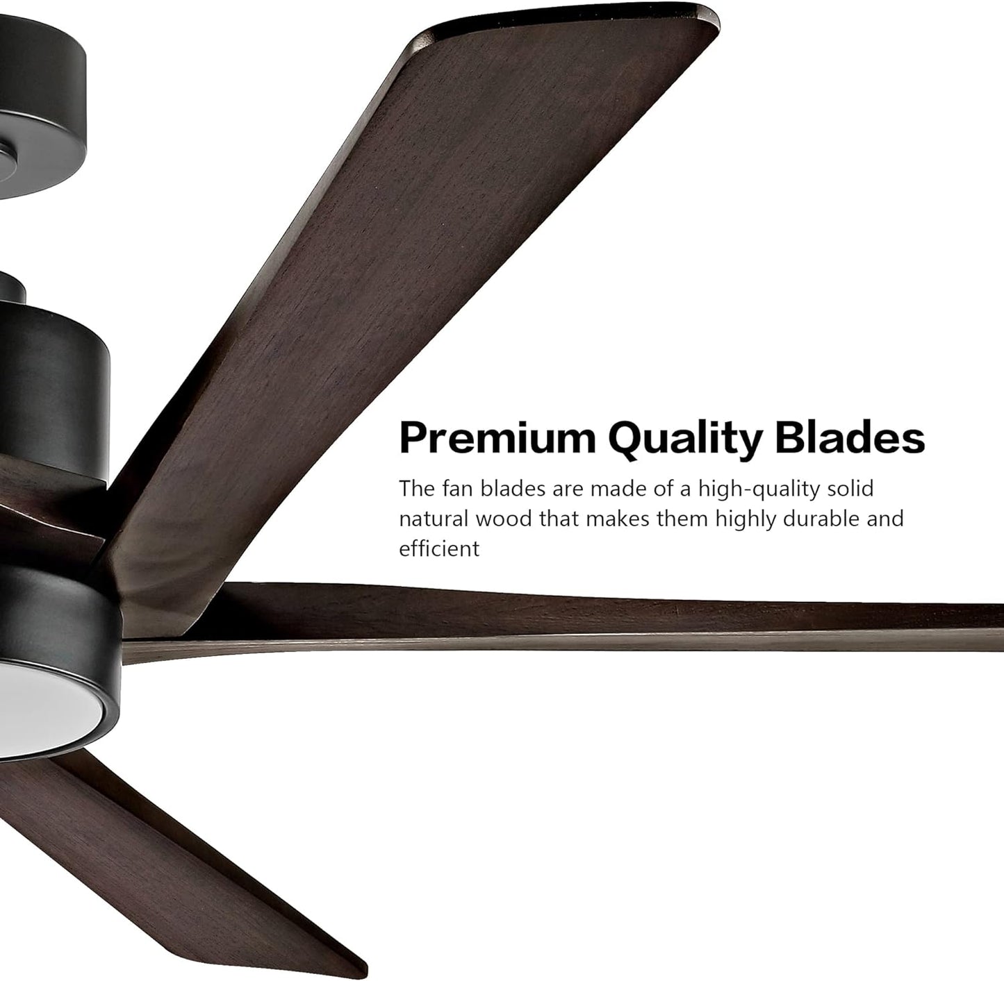 WINGBO 64 Inch DC Ceiling Fan with Lights and Remote Control, 5 Reversible Carved Wood Blades, 6-Speed Noiseless DC Motor, Modern Ceiling Fan in Matte Black Finish with Walnut Blades, ETL Listed