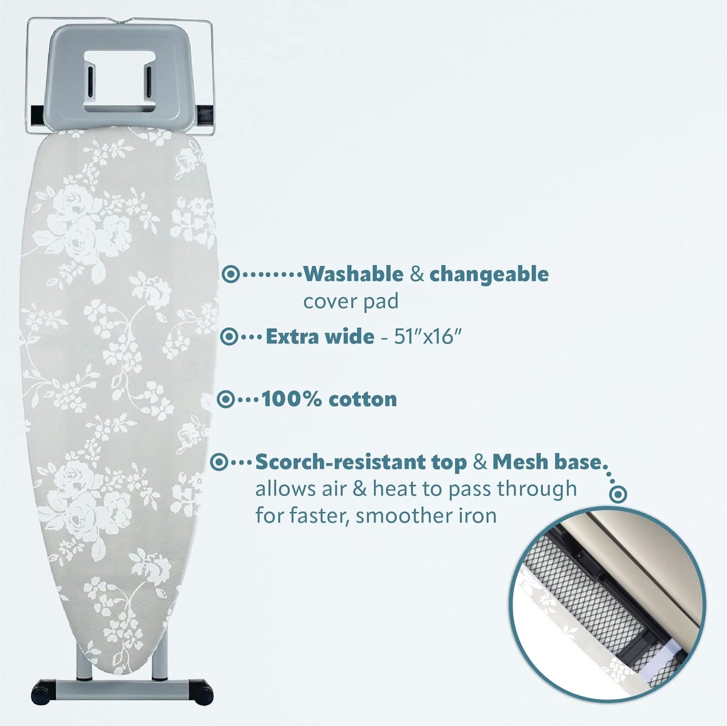 Bartnelli Pro Luxury Ironing Board - Extreme Stability | Made in Europe | Steam Iron Rest | Adjustable Height | Foldable | European Made Gray