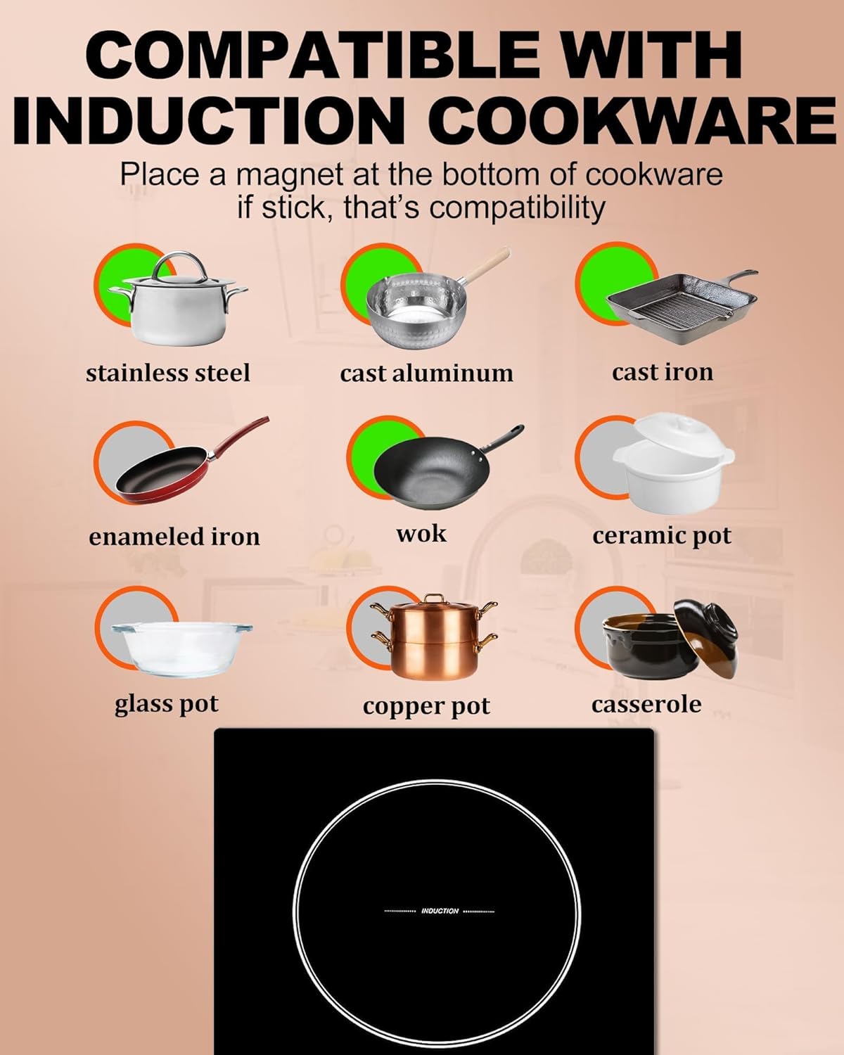 12" Electric Induction Cooktop with 2 Burners,3300W, Sensor Touch Control,Child Safety Lock, 9 Heating Levels, 99 Minutes Timer,Plug-In Top for 110-120V.