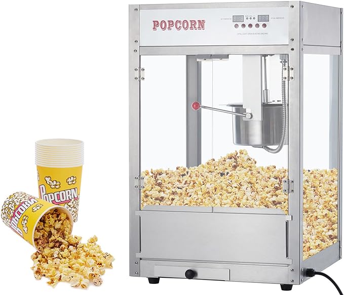 12 OZ Large Commercial Popcorn Machine with 10 PACK Popcorn Buckets,Silver Temperature controlled Popcorn Maker with Digital Display,Old Fashion Movie Theater Style,3 Mins Get 60 Cups Popcorn