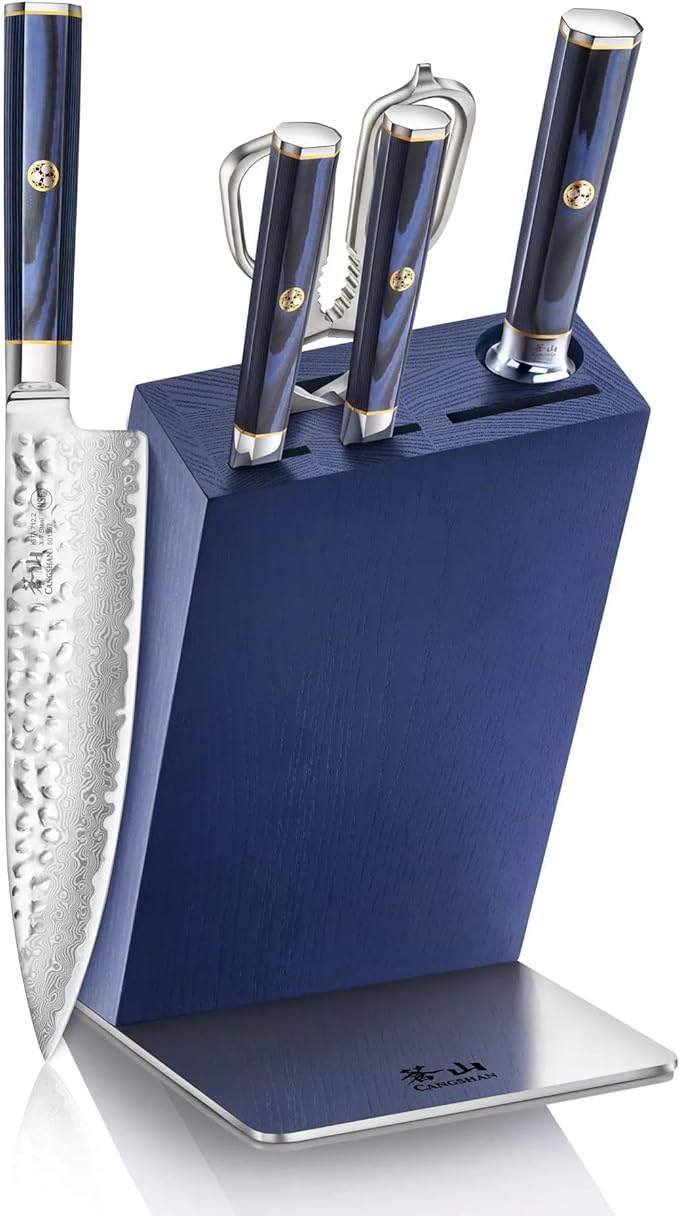 Cangshan KITA Series 6-Piece Knife HUA Block Set, High Carbon X-7 Damascus Steel (Blue Block)