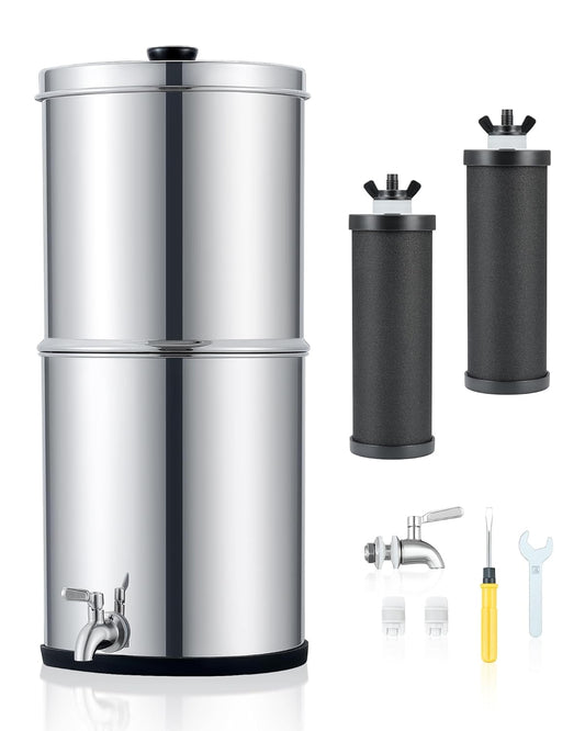 CO-Z Gravity-Fed Water Filter System, 2.25 Gallons Countertop Water Filtration System, 304 Stainless Steel Gravity Water Purifier with 2 Carbon Filters & Water Spigot, NSF/ANSI 42 Certification