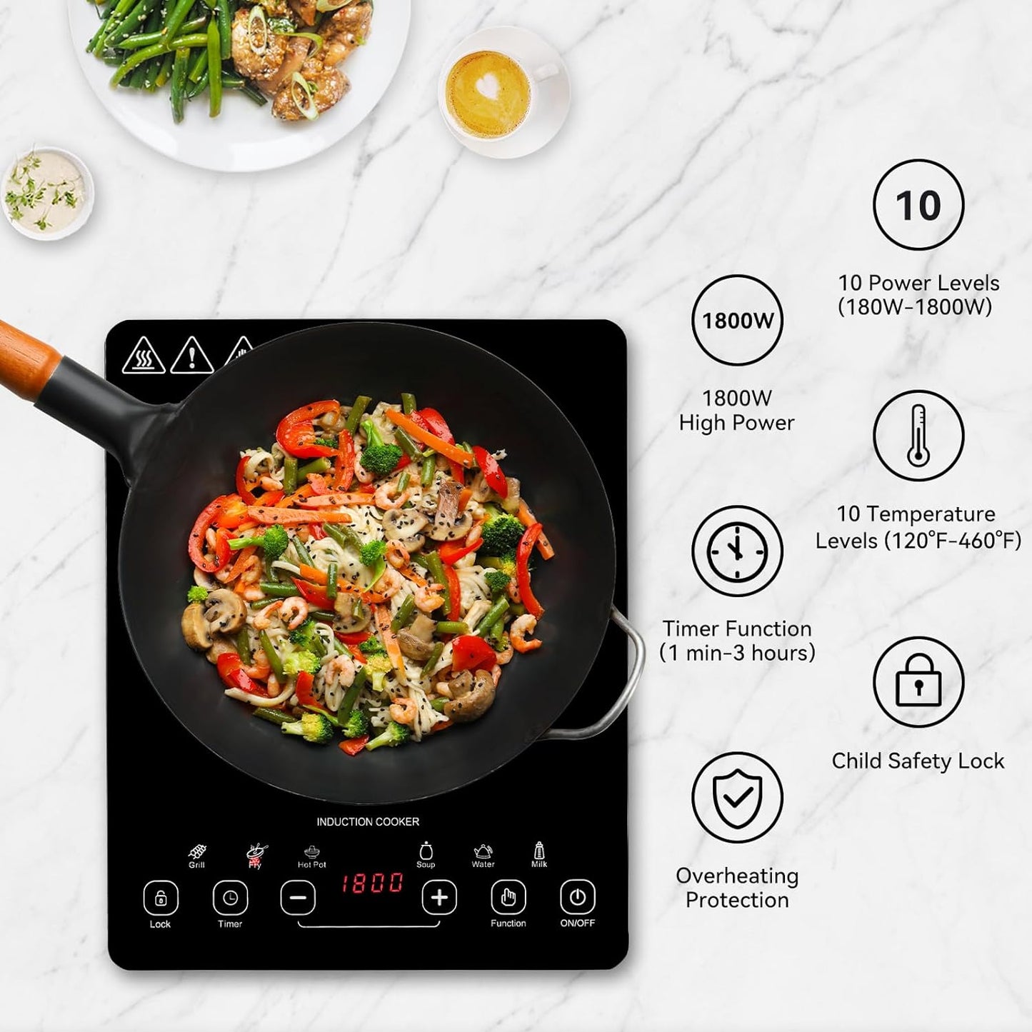 1800W Sensor Touch Countertop Burner, Portable Induction Cooktop, Induction Burner Cooktop, LED Hot Plate Cooker with Timer, Child Lock, 10 Power & Temp Levels