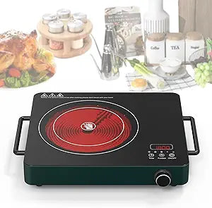 VBGK Electric Cooktop,1800W Single Burner Cooktop with 9 Power Temperature Levels, Portable Electric Cooktop with Timer,Knob Control,110-120V Induction Cooktop for Home Camping