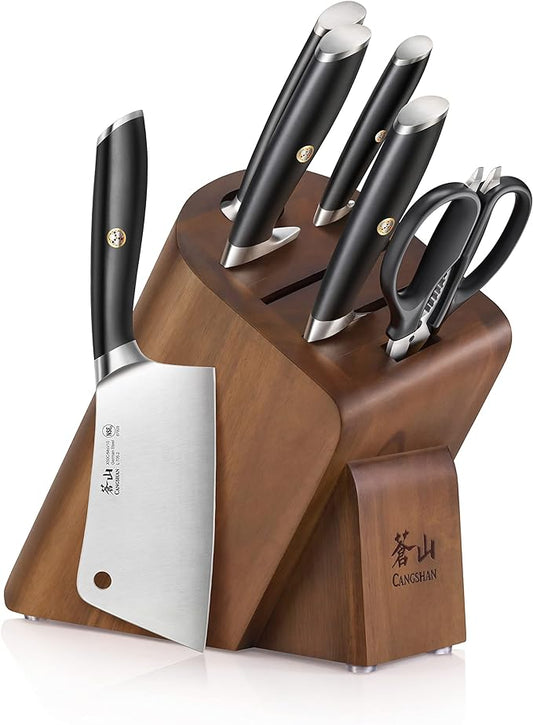 Cangshan L Series 7-Piece Cleaver Knife Block Set, Forged German Steel, Black, 1027112