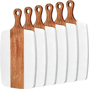 Zubebe 6 Pcs Acacia Wood and Marble Cutting Board Wooden Marble Serving Tray with Handle Charcuterie Chopping Board for Kitchen Christmas Wedding Bridal Shower Gift