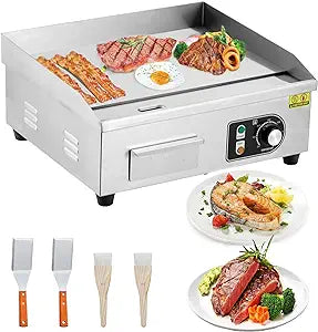 22-Inch Commercial Electric Grill 1600W Electric Countertop Grill Non-Stick Electric Grill Plate 110V Teppanyaki Flat Grill Stainless Steel Adjustable Temperature Control 122°F-572°F (with plug)