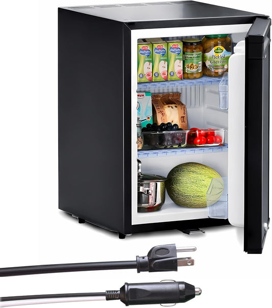 Compact Semi Truck Refrigerator 1.4 Cu.Ft, AC/DC Mini Fridge with Lock, Reversible Door, 12V Quiet Absorption Refrigerator for Truck, RV Camper, Caravan, Boat, Black