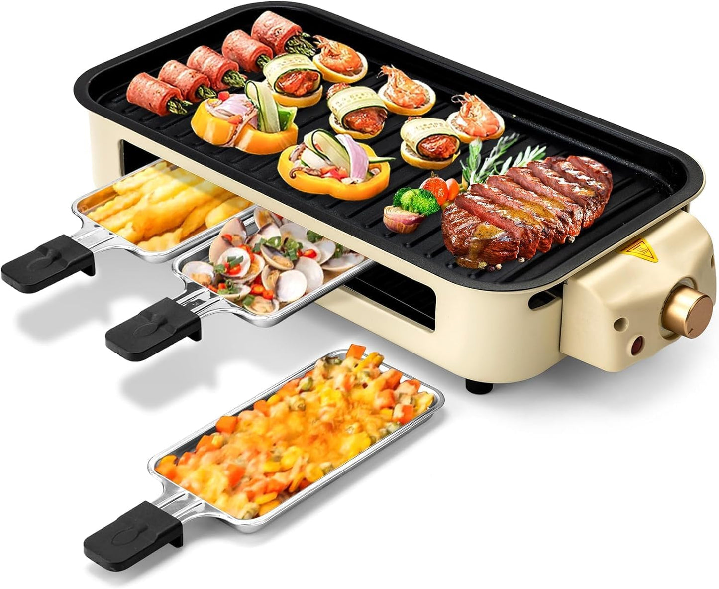 Electric Indoor Grill,2 in 1 Indoor Grills for Kitchen with Grill Net & Non-Stick Cooking Removable Plate, Temperature Control, Dishwasher Safe, 1500W Smokeless Grill