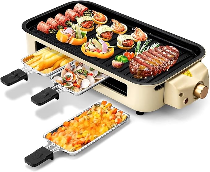 Electric Indoor Grill,2 in 1 Indoor Grills for Kitchen with Grill Net & Non-Stick Cooking Removable Plate, Temperature Control, Dishwasher Safe, 1500W Smokeless Grill