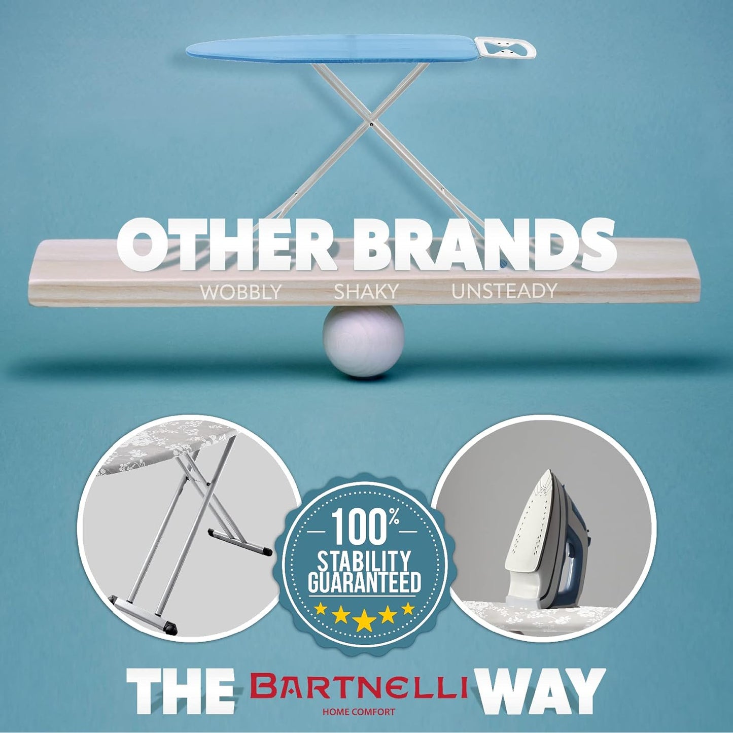 Bartnelli Pro Luxury Ironing Board - Extreme Stability | Made in Europe | Steam Iron Rest | Adjustable Height | Foldable | European Made Gray