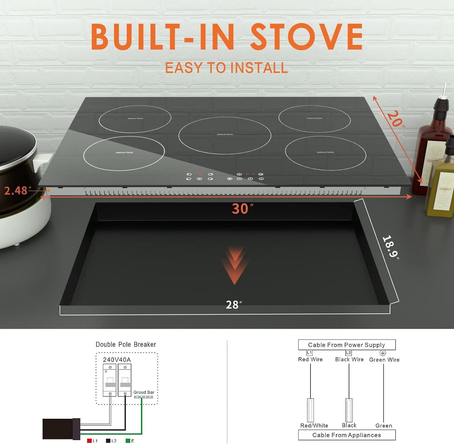 Davivy 30 Inch 5 Burner Induction Cooktop,5 Burners Built-in Induction Cooktop,Induction Stove Top - 9 Heating Level,Child Safety Lock,Sensor Touch ControSl,Timer, 220~240V, 9300W