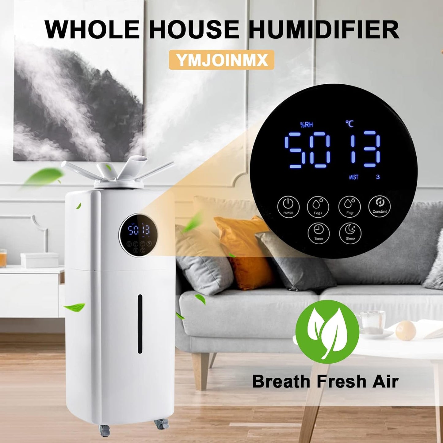 Commercial Industrial Humidifier Whole House Humidifier 5.5Gals Water Tank Max 2000ml/h Mist Output Top Filling Humidifier for Plant Large Greenhouse 110V