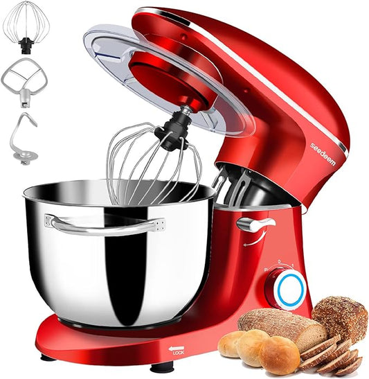 Seedeem Stand Mixer, 6Qt Electric Food Mixer, 660W 6-Speeds Tilt-Head Dough Mixers with Dishwasher-Safe Dough Hook, Wire Whip & Beater for Daily Use, Red