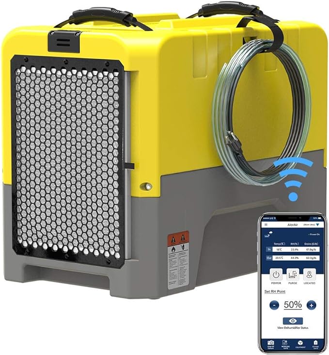 ALORAIR 180PPD Commercial Dehumidifier for Crawl Space & Basement, Wi-Fi APP Controls with Pump, Capacity up to 85 PPD at AHAM Condition, for Large Space, Job Sites, Yellow