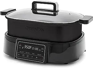 GreenPan 6.5QT Multi-Cooker Skillet Grill & Slow Cooker, 8-in-1 Presets to Saute,Steam, Grill, Stew, Stir-Fry,Heat, & Cook Rice, Healthy Ceramic Nonstick & Dishwasher Safe Parts, Matte Black