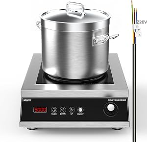 VBGK Commercial Induction Cooktop,Professional Induction Cooktop, 5000W Hot Plate with LCD Touch and Knob control 4 Hours Timer, 16 Power Levels,Auto-Shut-Off,220-240V Induction stove top No plug