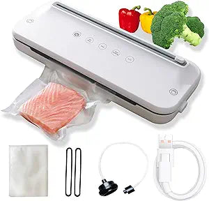 Food Vacuum Sealer Machine,Cordless Rechargeable Vacuum Saver and Sous Vide, Automatic Air Sealing for Food Saver,with 10 bags,Removable Drip Tray, Cutter, EXT-VAC