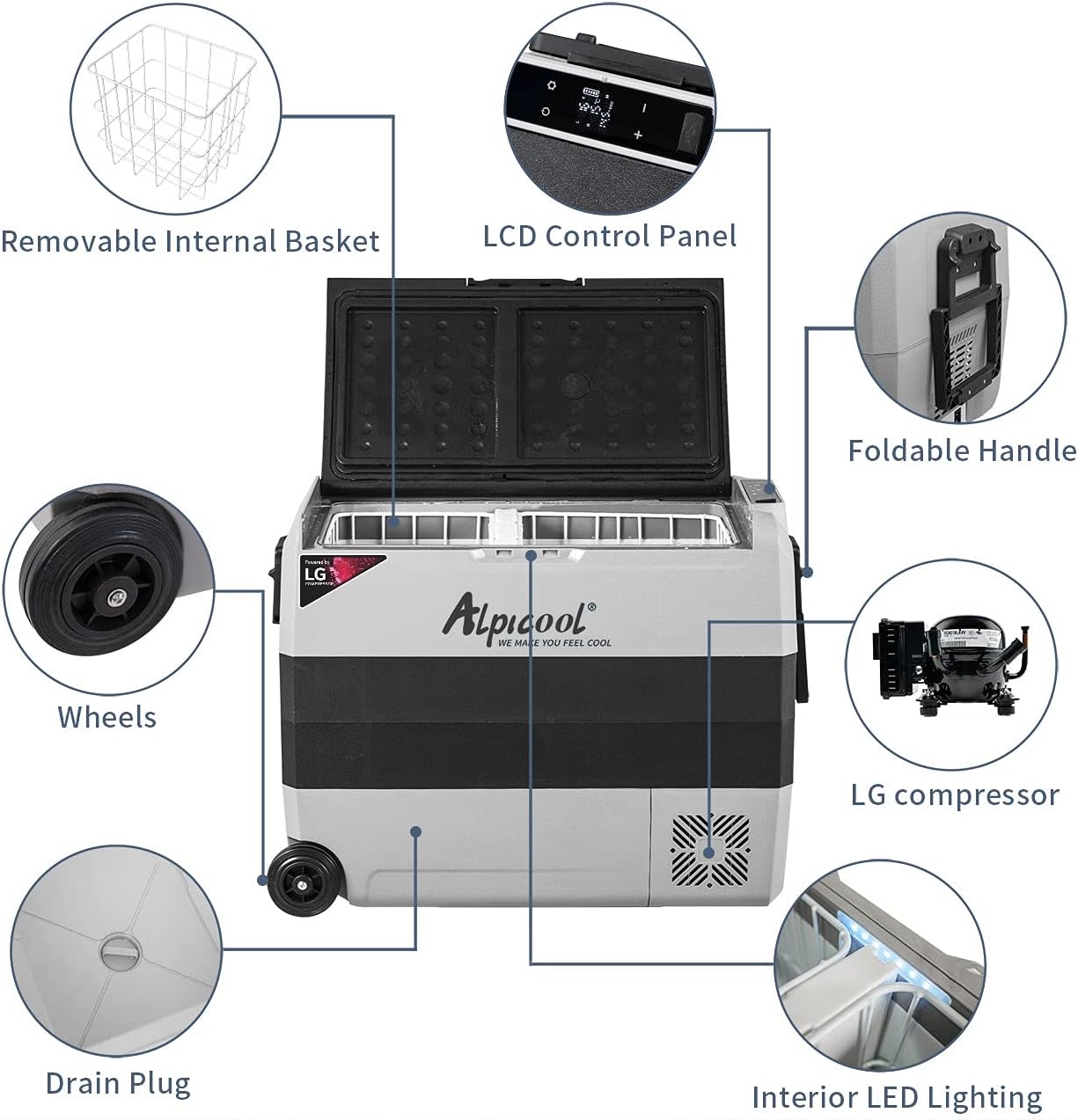 Alpicool APLT60-LG Dual Temperature Control 12 Volt Refrigerator Portable Car Fridge Freezer 63 Quart（-4°F~68°F） for Truck,RV,Boat,Camping and Travel