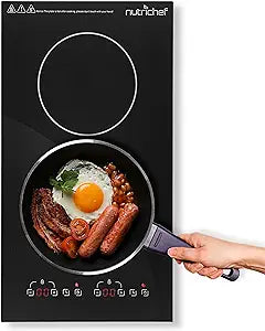 NutriChef Dual Induction Burner - Two-Burner Electric Cooktop with Digital Display and Adjustable Temperature Settings - Energy-Efficient Portable Induction Cooktop - Ideal for Simultaneous Cooking