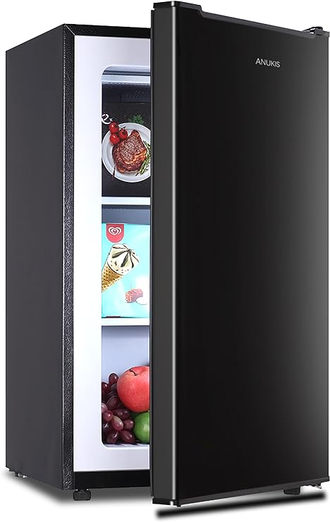 Anukis 3.0 Cu.ft Upright Freezer, Compact Mini and Small Freezers with Adjustable Temperature, Three Freeze Shelves For Home, Kitchen, Office, Black