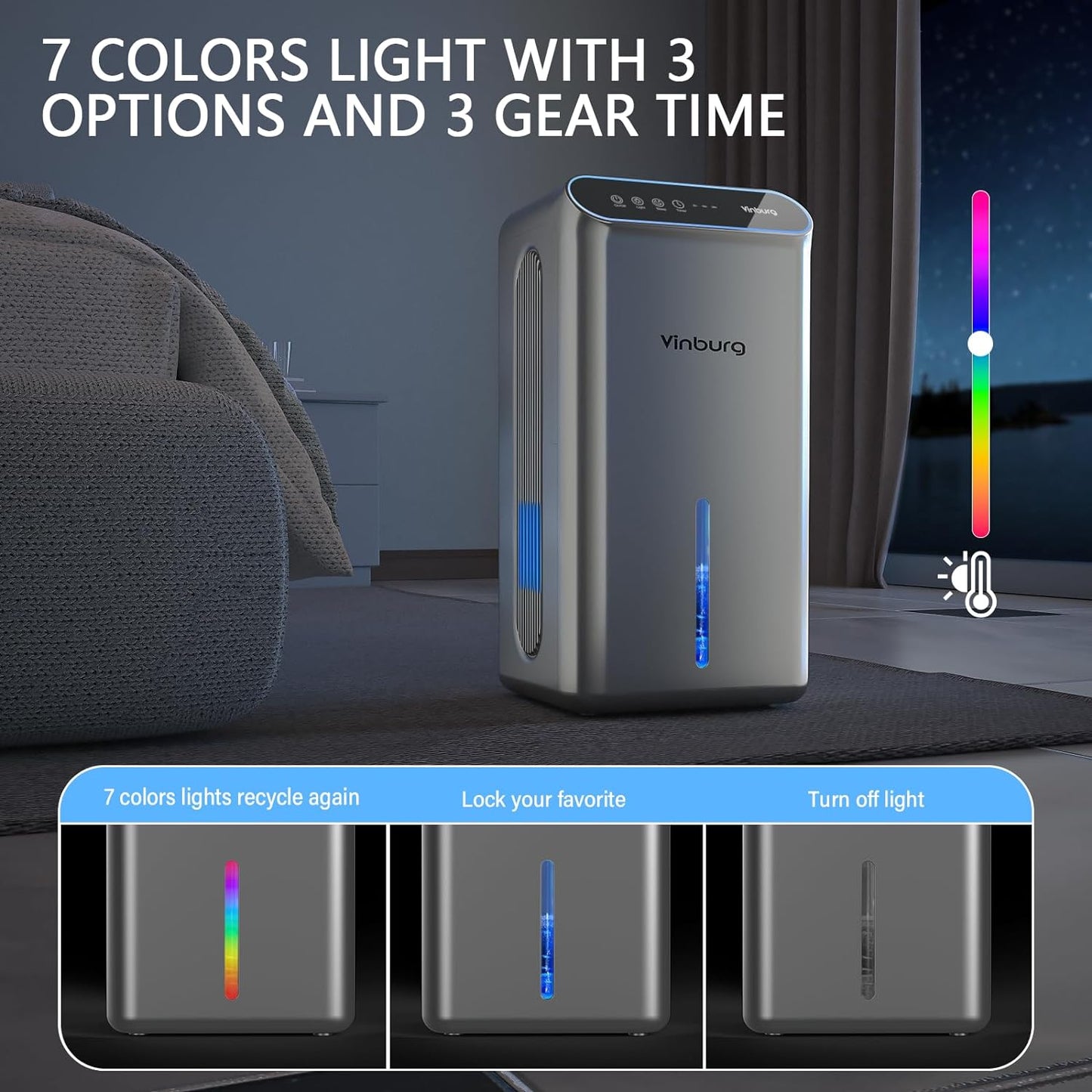 Dehumidifier for Home, 85 OZ Water Tank, (800 sq.ft) Dehumidifiers for Bathroom Bedroom with Auto Shut Off,7 Colors LED Blue(Space Grey)