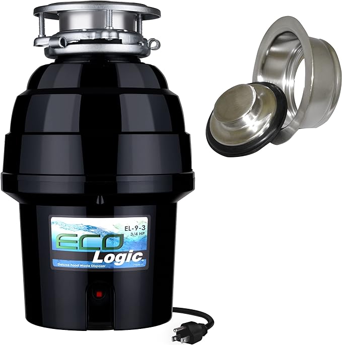 Eco Logic EL-9-DS-BN 9 Deluxe Designer Series Food Waste Disposer with Brushed Nickel Sink Flange, 3/4 HP