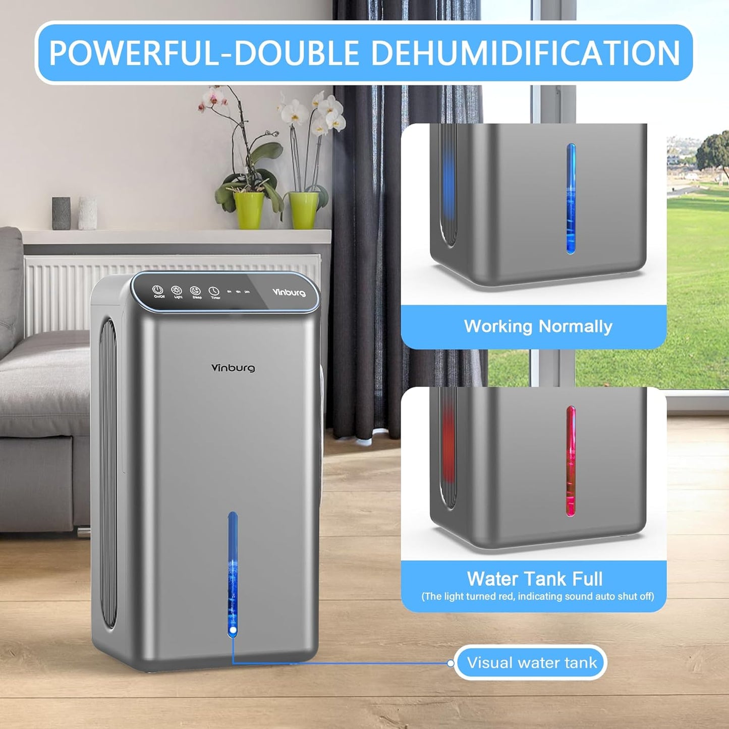 Dehumidifier for Home, 85 OZ Water Tank, (800 sq.ft) Dehumidifiers for Bathroom Bedroom with Auto Shut Off,7 Colors LED Blue(Space Grey)