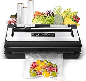 Deluxe Food Vacuum Sealer with 6-in-1 Compact Food Preservation System with Cutter, Powerful 80kPa Suction Power，with 10 Vacuum Seal Bags, Silver