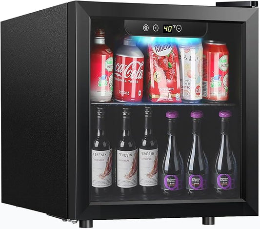 Kndko Beverage Refrigerator and Cooler,12 Bottle 48 Can mini fridge with Glass Door,Drink fridge and cooler with Adjustable Shelves for Wine Juice Beer Soda, Perfect for Home,Office,1.3 Cu.Ft