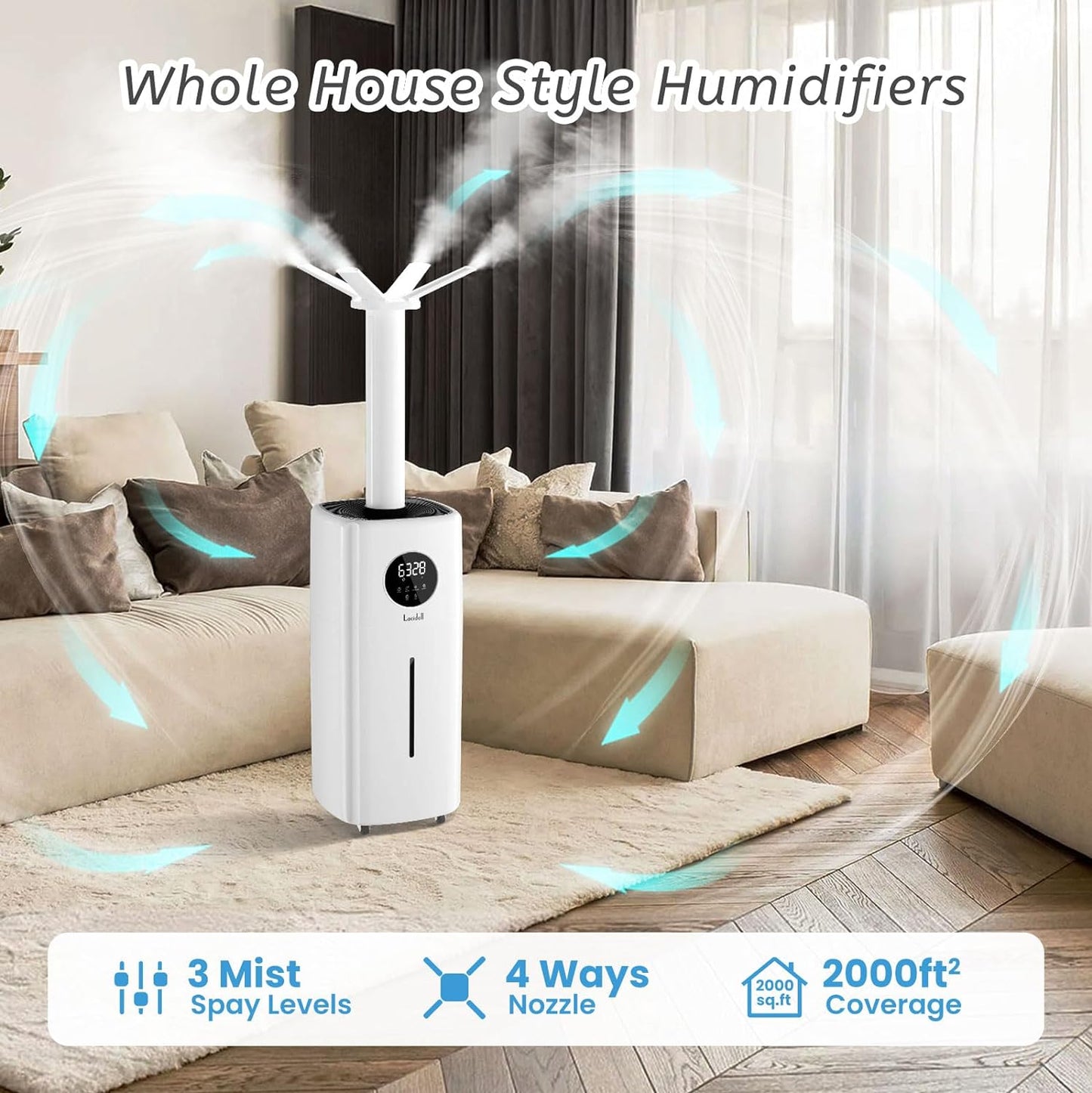 Humidifiers for Home Large Room 2000 sq.ft, 21L/5.5Gal Whole House Ultrasonic Cool Mist Large Humidifier with Extension Tube, Top Fill Humidifier with 360°Nozzles for Commercial Greenhouse