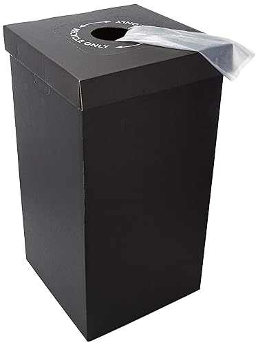 One Earth Disposable and Reusable Corrugated Cardboard Trash and Recycling Boxes: Bin + Lid + Trash Bag- Black (Qty. 10 Sets)