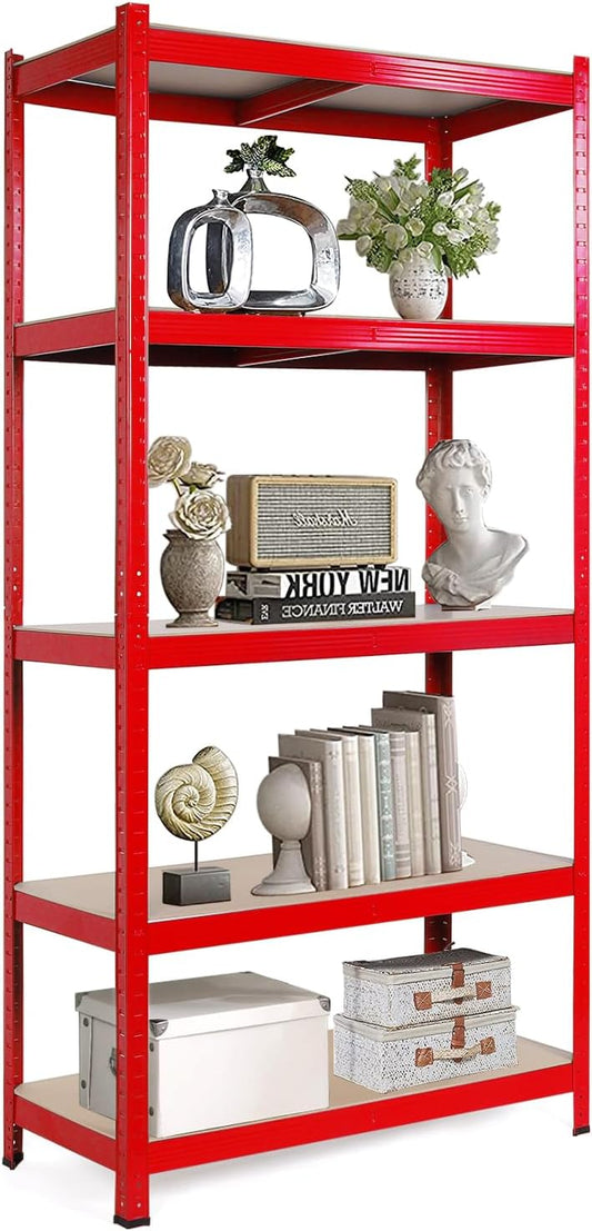 Heavy Duty Shelf - Garage Shelving Units with 5 Tier Shelves Heavy Duty Rack with a max Load of 1900lbs for Garages, Sheds, Warehouses, Workshops (Red, 70 x 35.4 x 15.7in)