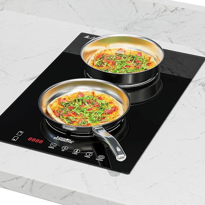 Double Induction Cooktop Countertop Built-in Vertical Dual Burner,Double Burners Hot Plate Electric Countertop with Sensor Touch,ETL Certified 120V, hared 1800W