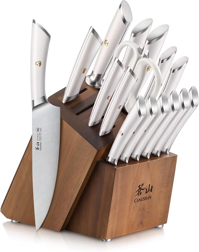 Cangshan ELBERT Series German Steel Forged Knife Block Sets (17-Piece, White)