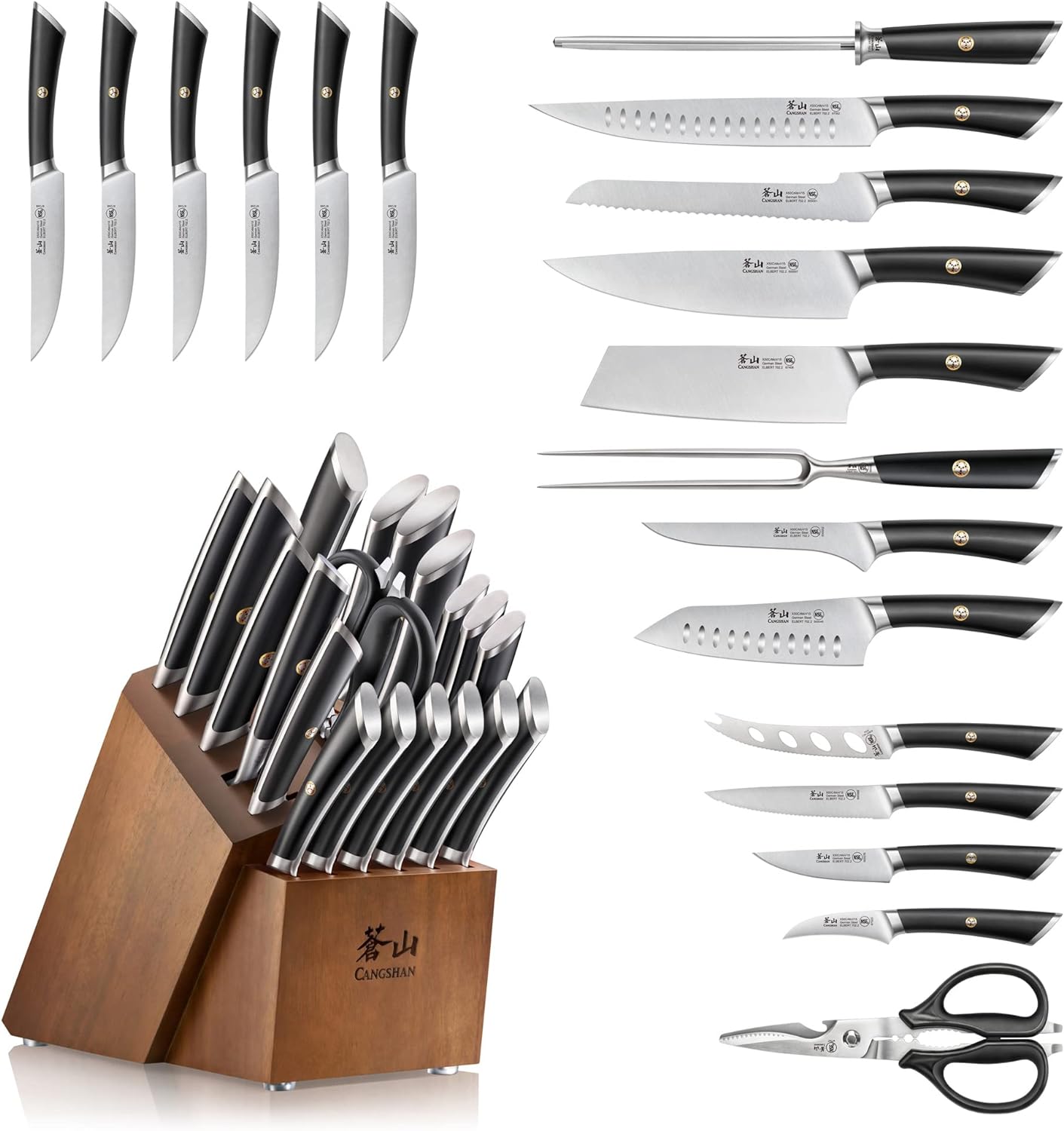 Cangshan ELBERT Series German Steel Forged Knife Block Sets (20-Piece, Black)