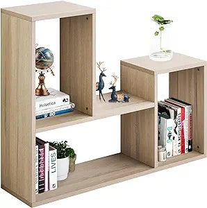 Kaboon Free-Form Modular Shelving Unit, Freestanding Bookcase 10 Inches Deep, Display Shelf Storage Organizer for Home Office, Oak