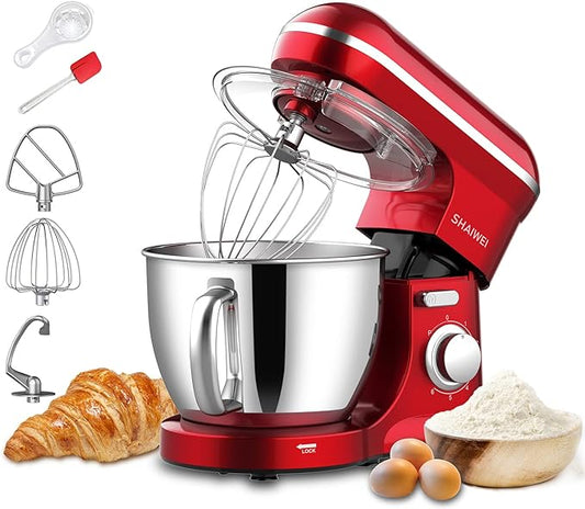 Kitchen Electric Stand Mixer, 6.5 Qt Kitchen Mixer with Mixing Bowl, 660W 6+P Speeds Tilt-Head Food Mixers Kitchen Electric Standing Mixer with Dough Hook, Wire Whip, Beater(Red)