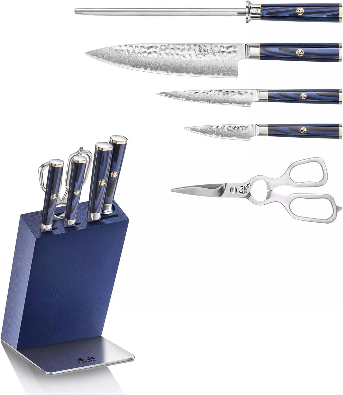 Cangshan KITA Series 6-Piece Knife HUA Block Set, High Carbon X-7 Damascus Steel (Blue Block)