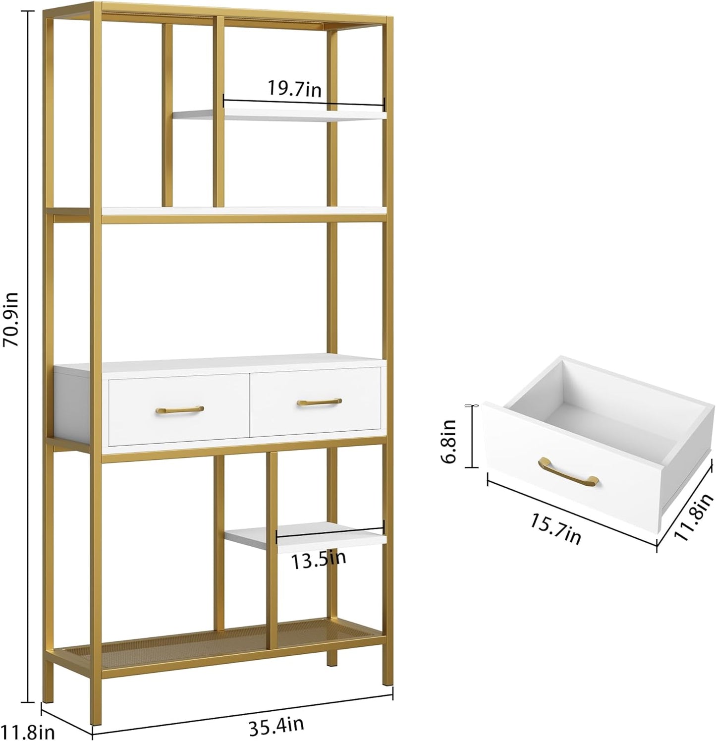 Book Shelf, Tall Bookcase with Storage, 6-Tier Wood Large Bookshelf for Home Office and Living Room, White