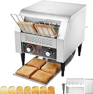 VEVOR Commercial Conveyor Toaster, 300 Slices/Hour Conveyor Belt Toaster, Heavy Duty Stainless Steel Commercial Toaster Oven, Electric Restaurant Commercial Toaster for Toast Bun, Bagel, Bread