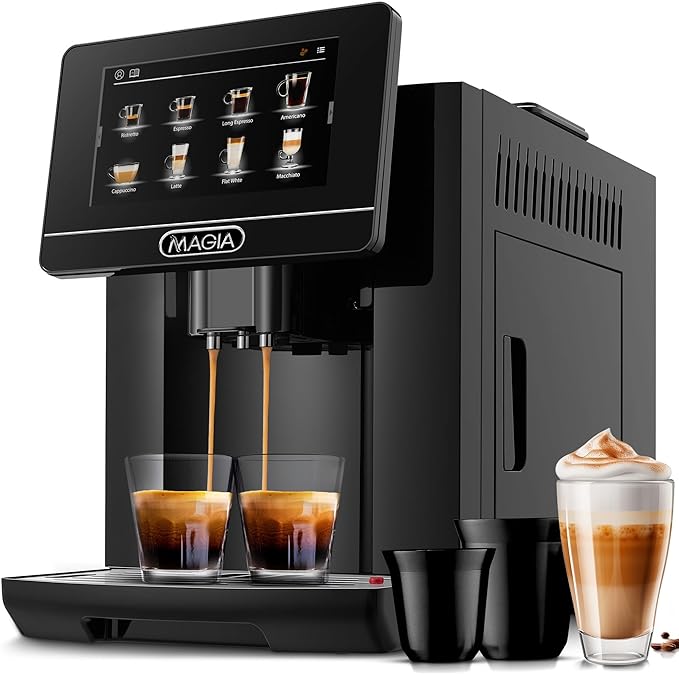 Zulay Magia Super Automatic Coffee Espresso Machine - Durable Automatic Espresso Machine With Grinder - Espresso Coffee Maker With Easy To Use 7” Touch Screen, 20 Coffee Recipes, 10 User Profiles