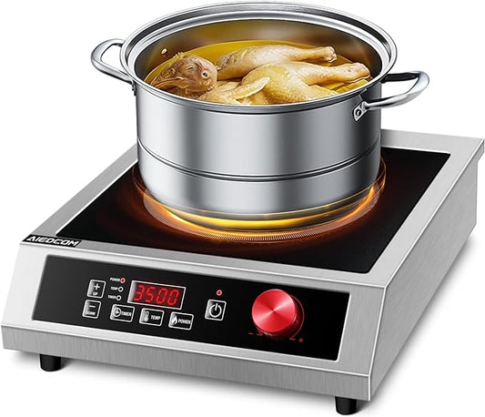 3500W 220V~240V Commercial Induction Cooktop, Powerful Electric Induction Burner, Countertop Electric Stove with Digital Sensor, Touch/Knob Control